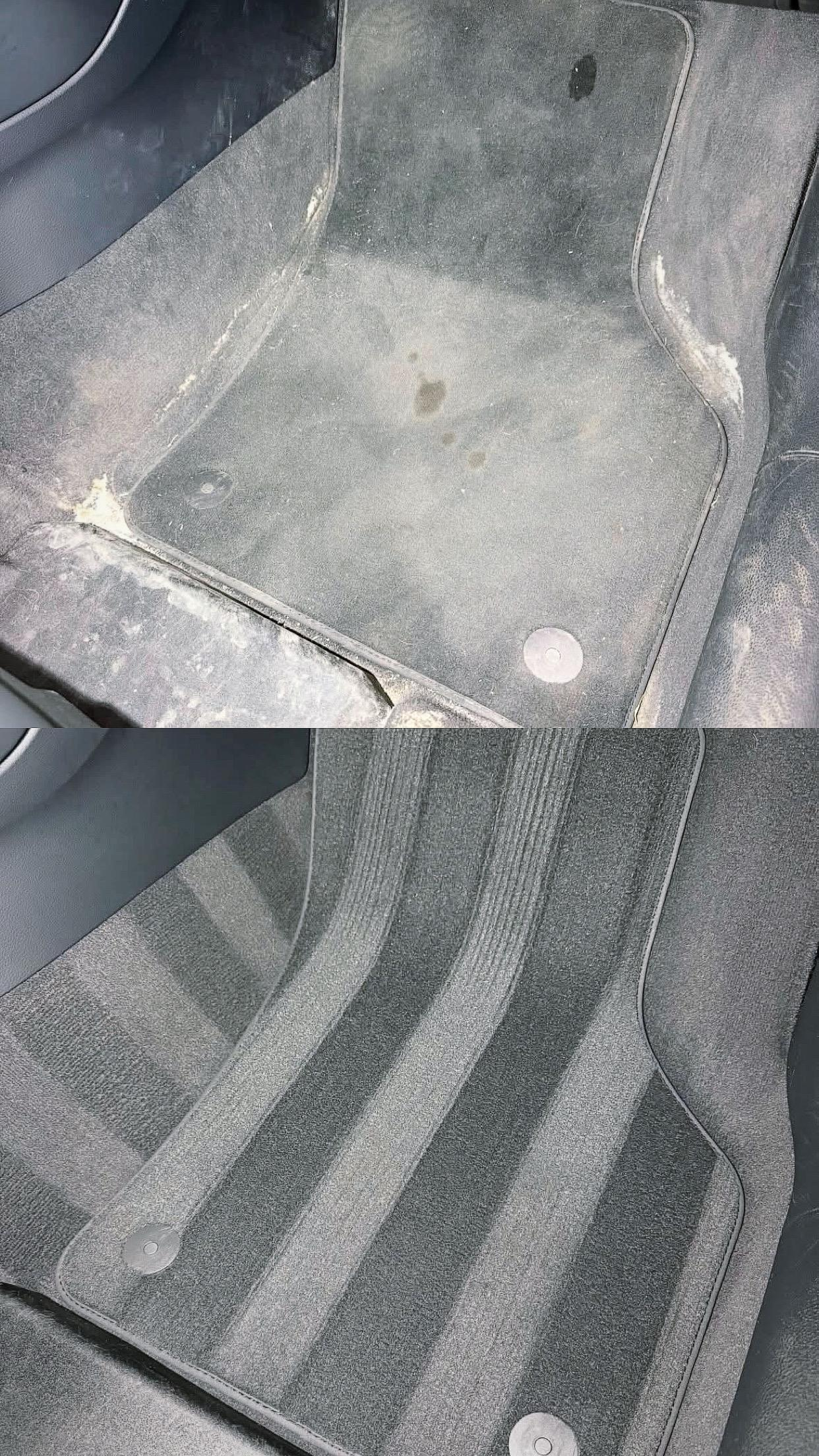 Audi footwell before and after detailing